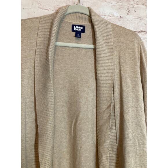 Land's End Sweater Womens Medium Beige Open Front Long Line Cardigan Neutral - Picture 4 of 13